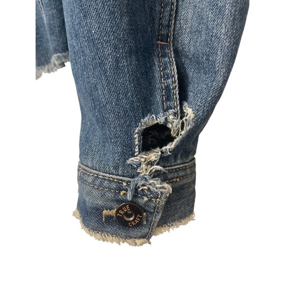 Womens Distressed Denim Jacket Cropped Frayed Hem 3X Casual Relaxed Distressed - Picture 7 of 7